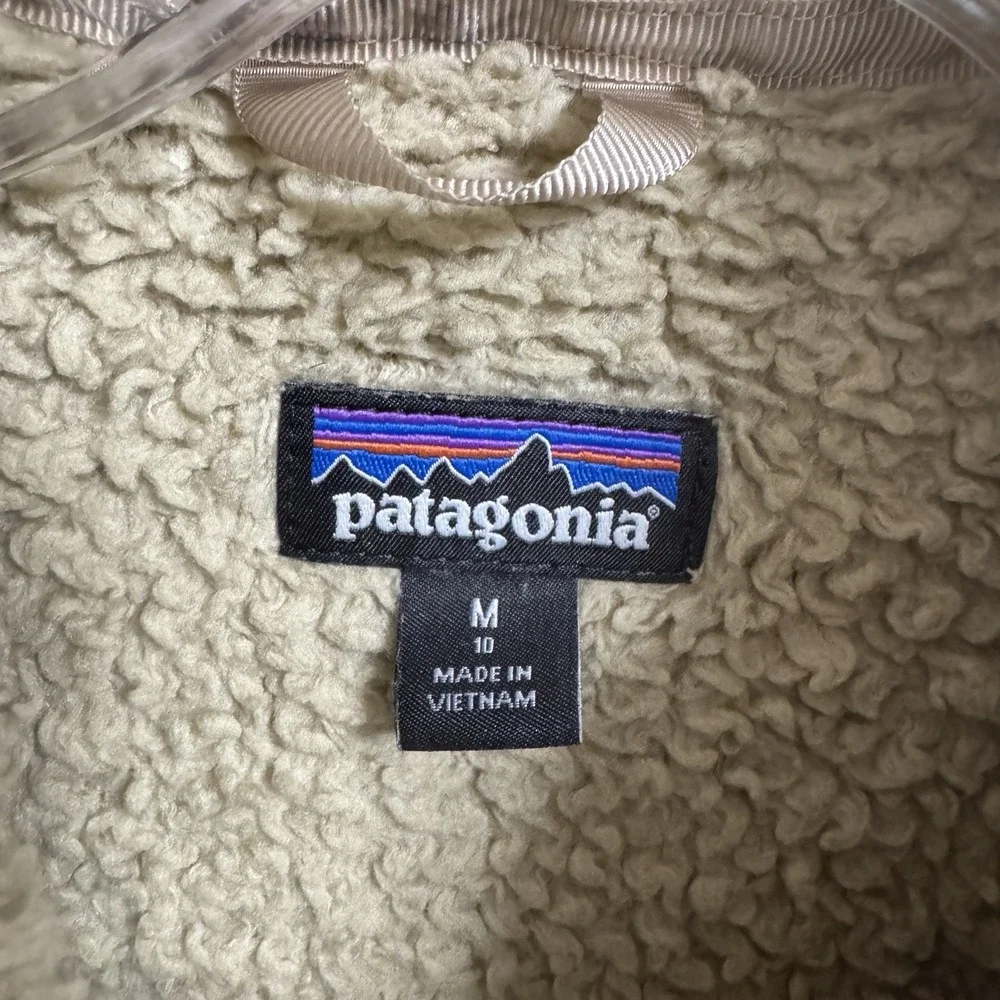 Patagonia Los Gatos Fleece Pullover Girls M 10 Tan Sherpa Quarter Zip Warm Cozy‎